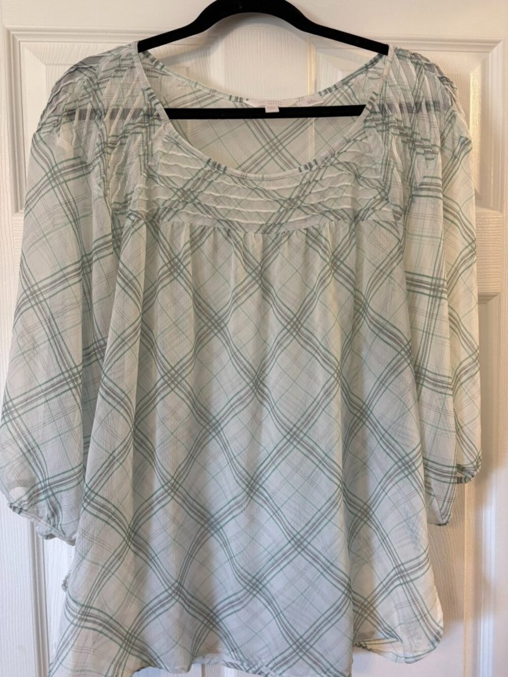LC Lauren Conrad Pintuck Peasant Blouse - Green & White Plaid XXL